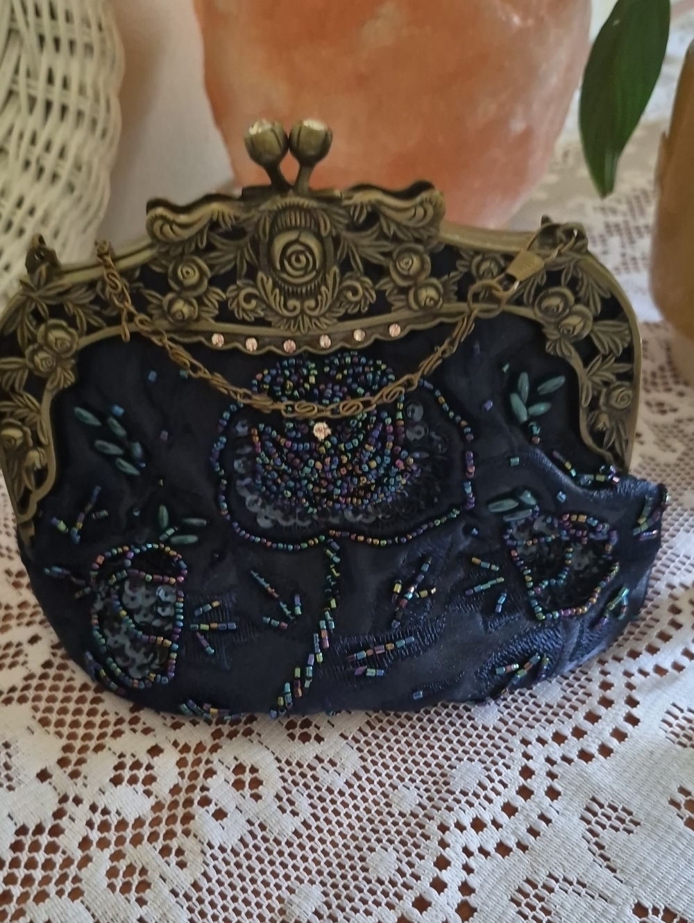 Beaded Black Vintage-Style Evening 3-Way Convertible Clutch Bag